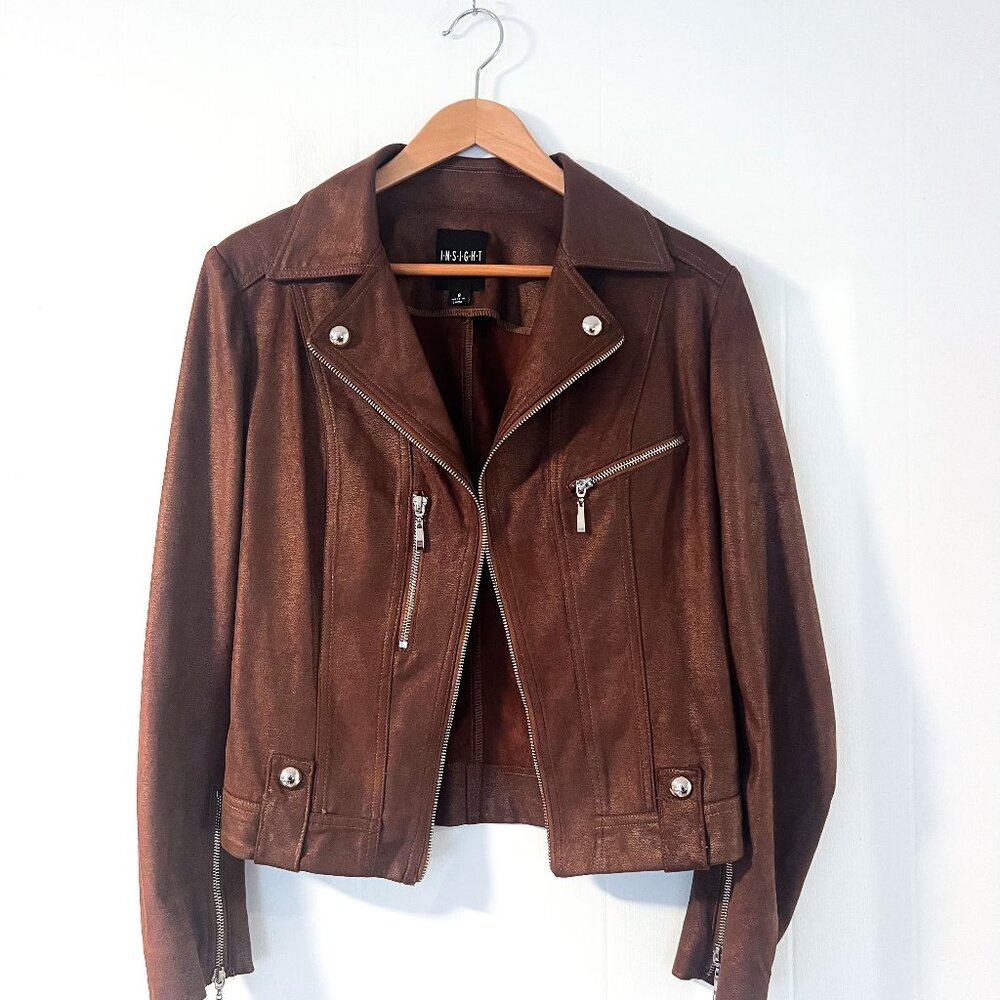 INSIGHT NEW YORK VEGAN LEATHER MOTO JACKET - Picture 2 of 13